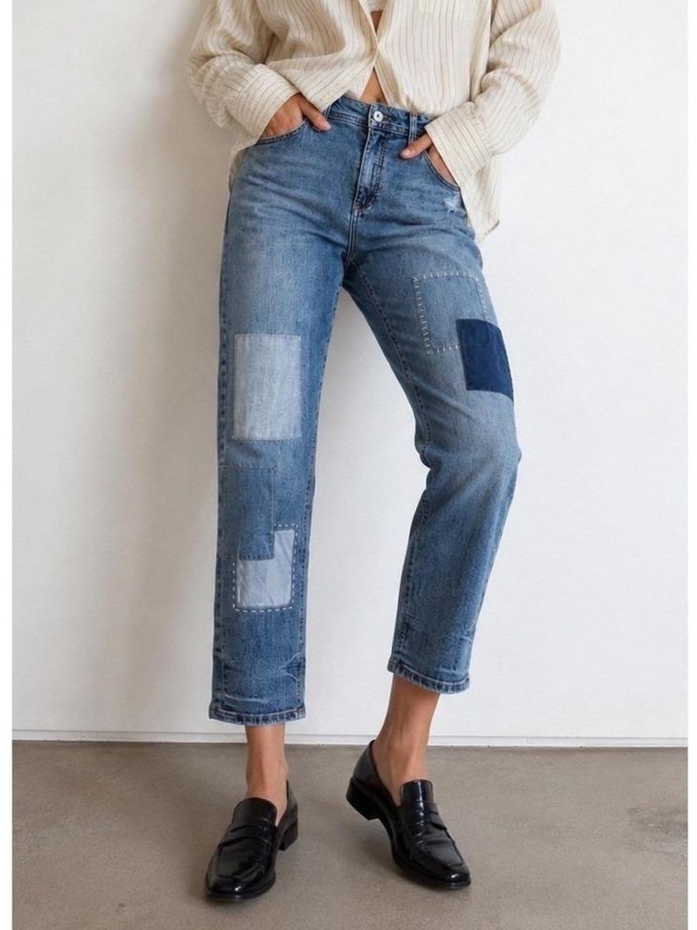 Pilcro and the Letterpress Women’s Blue Patchwork Slim Boyfriend Jeans